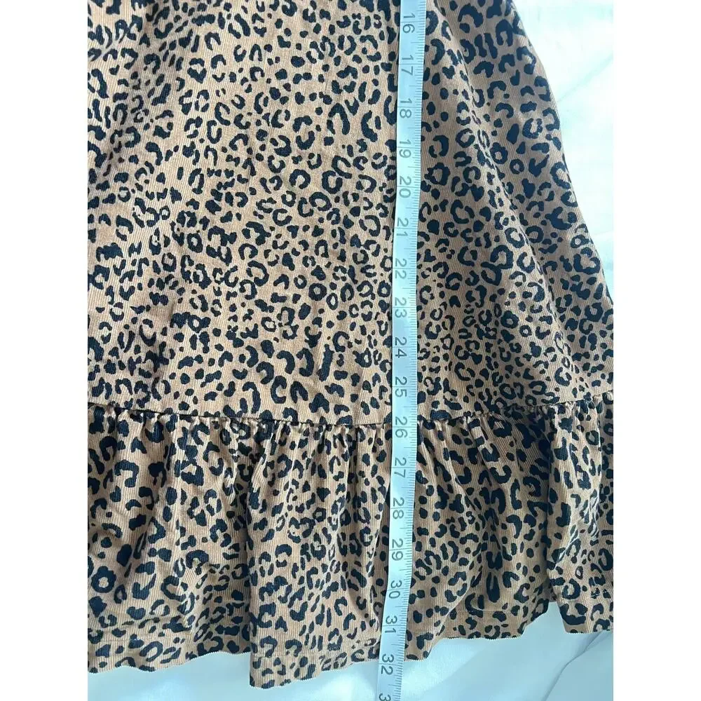 Girls Gap Leopard Print Lightweight Corduroy Ruffle Twirl Fall Dress Sz XL 12